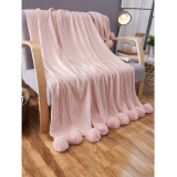 Pom Pom Ribbed Knitted Blanket