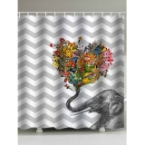 Elephant Flower Heart Print Waterproof Bathroom Shower Curtain