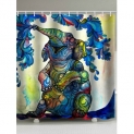 Elephant Painting Flower Print Bohemian Bath Curtain