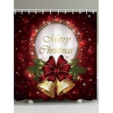 Christmas Bells Greeting Print Waterproof Bathroom Shower Curtain