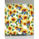 Butterfly and Sunflowers Print Waterproof Bathroom Shower Curtain