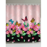 Valentine Butterfly Flower Print Waterproof Bathroom Shower Curtain